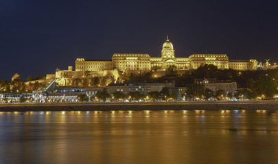 Fototapeta na wymiar Buda Castle by Danube river at night. Budapest, Hungary. HDR.
