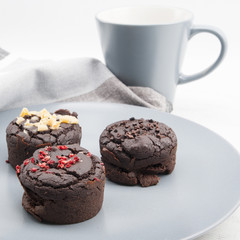 Chocolate muffins with different topping