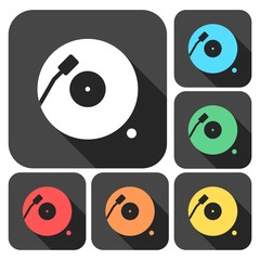 Vinyl icons set with long shadow