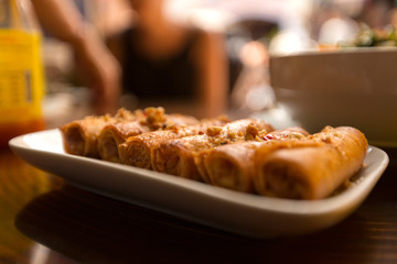 Fried spring rolls with peanut sauce