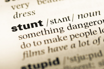 Obraz premium Close up of old English dictionary page with word stunt