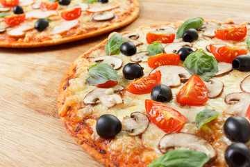 Pizza with mushrooms and vegetables