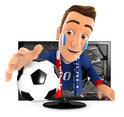 3d french soccer fan coming out of television