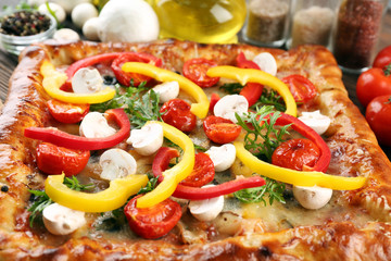 Freshly homemade pizza closeup