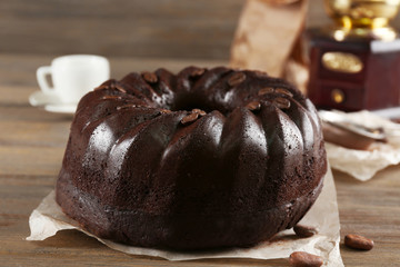 Chocolate muffin cake, on the table