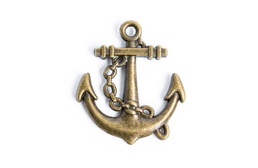 Gold anchor on white background