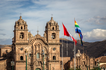 Fototapeta na wymiar Cusco, Peru - 15th July 2013 - The beautiful cathedral of Cusco in a blue sky day in Cusco, Peru, South America