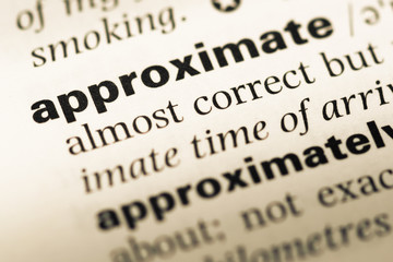 Obraz premium Close up of old English dictionary page with word approximate