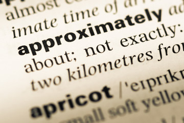 Obraz premium Close up of old English dictionary page with word approximately