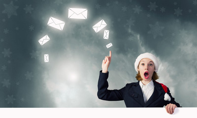 Santa woman with banner