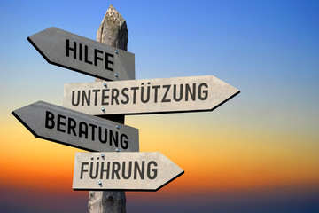 Hilfe, Unterstutzung, Beratung, Fuhrung - german signpost