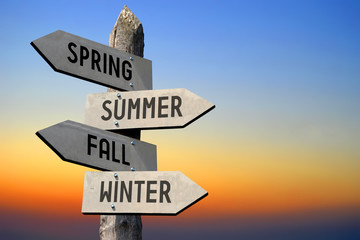Spring, summer, fall, winter signpost