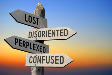 Lost, disoriented, perplexed, confused signpost