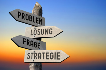 Problem, Losung, Frage, Strategie - signpost © PX Media