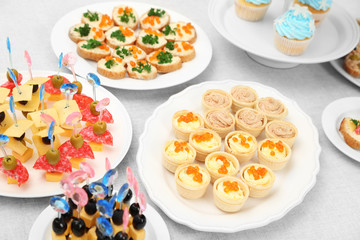 Set of cold snacks and canape, closeup