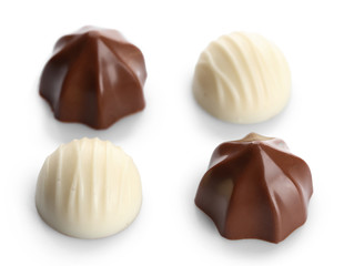 Assorted chocolate candies, isolated on white