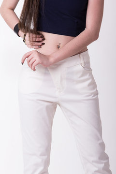 White women trousers,Focus on trousers.