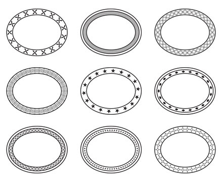 Set of empty blank vintage ornate frames, design elements, black isolated on white background, vector illustration.