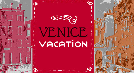 Venice postcard in graphic vintage style,  Catholic chapel, venice vector background