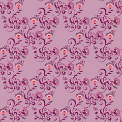 Seamless Victorian floral pattern in red colors
