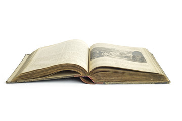 Opened old ancient book with isolated background