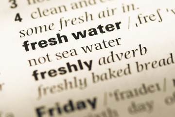Fototapeta premium Close up of old English dictionary page with word fresh water