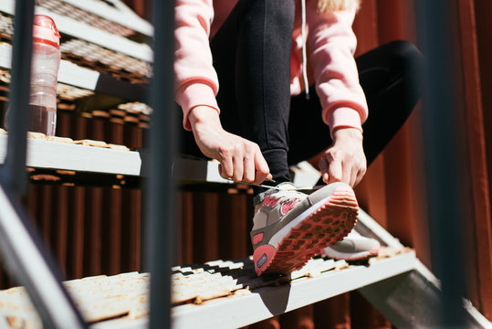 Young Woman In The City Getting Ready For A Run.