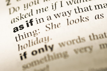 Close up of old English dictionary page with word as if