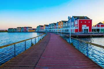 Obraz premium row houses in Houten, Netherlands, at dusk