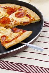 a close-up portion of a yummy pizza