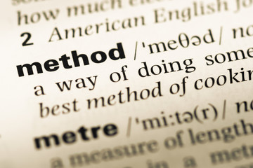 Fototapeta premium Close up of old English dictionary page with word method