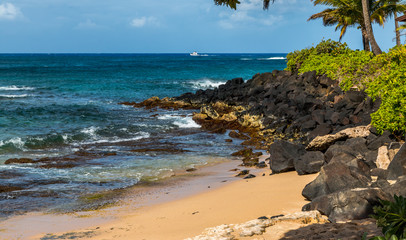 A beautiful tropical beach on Kauai, Hawaii.