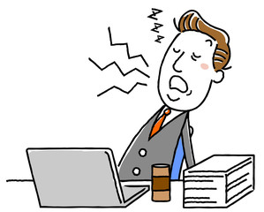 イラスト素材：中年ビジネスマン　仕事中　寝る　

