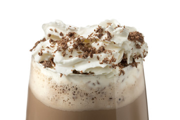 close-up shot of chocolate drink and whipped cream.