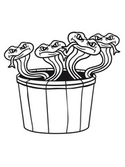 many small evil dangerous comic cartoon snakes bande bucket