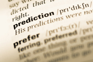 Close up of old English dictionary page with word prediction