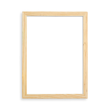 Wooden blank picture frame isolated on white background.
