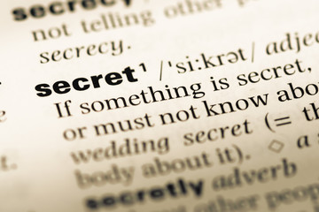 Fototapeta premium Close up of old English dictionary page with word secret