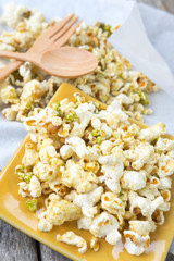 various flavored popcorn : salty popcorn and green tea popcorn