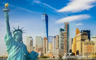 Fototapete Amerikanische Orte New Yorker Stadtbild, Tourismuskonzept Foto Freiheitsstatue, Lower Manhattan Skyline
