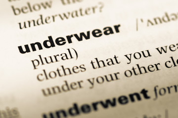 Obraz premium Close up of old English dictionary page with word underwear