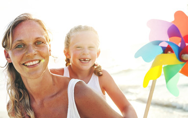 Mother Daughter Fun Happiness Beach Bonding Concept