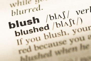 Fototapeta premium Close up of old English dictionary page with word blush