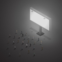 A group of people looking at the billboard. Isometric illustrati