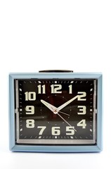 Retro blue clock on white background