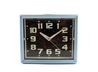 Retro blue clock on white background