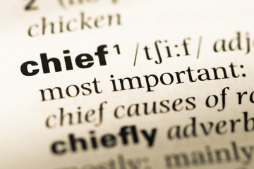 Obraz premium Close up of old English dictionary page with word chief