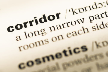 Obraz premium Zbliżenie starej strony słownika języka angielskiego z korytarza słowa