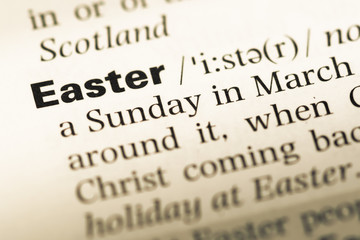 Obraz premium Close up of old English dictionary page with word easter