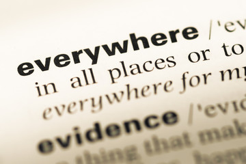 Obraz premium Zamknij stary angielski słownik ze słowem wszędzie